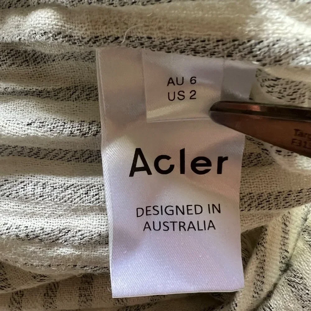 Acler Size 2 Tan & Cream Preston Deep V Striped Linen Paperbag Romper - Picture 5 of 16